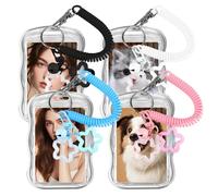 XFSRG 4 Pièce Photocard Holder Diseño Estrellas Bonitas Transparente Portatarjetas con Campana y Cordón Resorte para Tarjetas Crédito Fotográficas