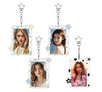XFSRG 4 Pièce Photocard Holder Estrellas de la Moda Transparente Portatarjetas de Fotos con Llavero Colgante para Tarjetas Crédito Fotográficas