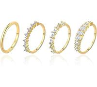 XFSRG 4 Piezas Anillos Mujer Elegantes Anillo Ajustables con Circonita Cúbica Brillantes Anillos Delgada Apilables Joyas para Mujer
