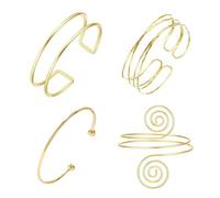 XFSRG 4 Piezas Brazaletes Abiertos Mujer Geométricos Irregulares Ajustables Pulsera de Bobina Ajustable Brazaletes Abiertos Anchos Brazalete en Espiral para Mujer (Dorado)
