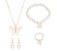 XFSRG 4 Piezas Conjunto Joyería Mariposa Collar Pulsera Anillo Pendientes Perlas Decoración Elegante Adorno Femenino