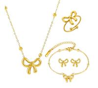 XFSRG 4 Piezas Conjuntos de Joyas para Mujer y Niñas Elegante Oro Lazos Acero Inoxidable Juegos de Joyas Collar Pendientes Anillos Pulsera Juegos de Joyería Regalos