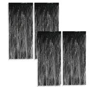 XFSRG 4 Piezas Cortina de Flecos Metálicos Negra 1x2 m Decoración Brillante para Año Nuevo Fiesta de Halloween Guirnalda de Flecos Metálicos