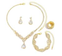 XFSRG 4 Piezas Joyas de Mujer Anillo Collar Diamantes de Imitación Pendientes Pulsera Joyas Joyería Set Regalo para Ella Eventos Especiales