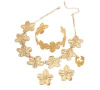 XFSRG 4 Piezas Joyas de Mujer Floral Collar Pulsera Pendientes Anillo Set Elegante Vintage Ajustable Joyería Regalo para Bodas San Valentin (Oro #1)