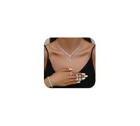 XFSRG 4 Piezas Juego De Joyería Nupcial para Mujer Elegante Rhinestone Collares Pendientes Pulsera y Anillo Conjunto de Joyas para Dama Honor Baile Graduación（Plata）