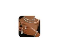 XFSRG 4 Piezas Juego De Joyería Nupcial para Mujer Juego de Boda Collar Rhinestone Colgante Pendientes Pulsera y Anillo Conjunto para Mujeres Fiesta（Blanco）
