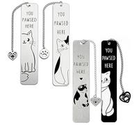 XFSRG 4 Piezas Marcapáginas Gato Metal Gatito Marcapaginas Acero Inoxidable con Colgante Marcadores Accesorios para Libros Regalo para Lectores Amigos Adultos y Niños Entusiastas de Lectura