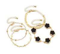 XFSRG 4 Piezas Pulsera Mujer Ajustable Apilables Pulseras Trébol de Cinco Brazalete Accesorios Joyería de Moda Regalos con Símbolos de la Suerte para la Vida Diaria Bodas (Negro)
