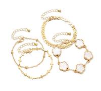 XFSRG 4 Piezas Pulsera Mujer Ajustable Apilables Pulseras Trébol de Cinco Brazalete Accesorios Joyería de Moda Regalos con Símbolos de la Suerte para la Vida Diaria Bodas (Blanco)