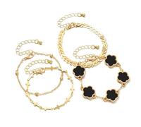 XFSRG 4 Piezas Pulsera Mujer Ajustable Apilables Pulseras Trebol de Cuatro Brazalete Accesorios Joyería de Moda Regalos con Símbolos de la Suerte para la Vida Diaria Bodas (Negro)