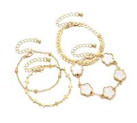 XFSRG 4 Piezas Pulsera Mujer Ajustable Apilables Pulseras Trebol de Cuatro Brazalete Accesorios Joyería de Moda Regalos con Símbolos de la Suerte para la Vida Diaria Bodas (Blanco)