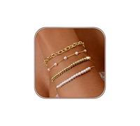 XFSRG 4 Piezas Pulseras Mujer Pulsera Chapadas en Oro 14K con Cuentas de 4 mm Pulseras Ajustables Set de Joyería 16.5 cm Más 5 cm de Extensión