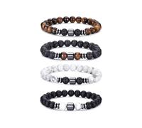 XFSRG 4 Pulseras Hombre Cuentas Redondas Pulsera Piedras Naturales Ojo de