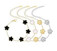 XFSRG 4 Pulseras Trébol De Cuatro Hojas Pulsera Trébol De Acero Inoxidable Trebol 4 Hojas Pulsera Mujer Chapado Oro 18K Joyeria Flores Elegante Conjunto Pulseras