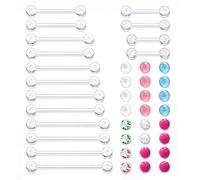 XFSRG 40 Piezas Piercing Lengua Transparente Barras de para la Barra Recta Retenedores Piercing Lengua 14G Juego con Bolas de Repuesto 8 Tamaños