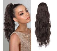 XFSRG 45cm Cola De Caballo Extensiones Coleta Pelo Natural Rizos Despeinados Y Ondulados Postizo Coleta Con Cinta Ponytail Hair Extension Para Estilismo De Mujer(Marrón Oscuro)