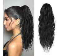 XFSRG 45cm Cola De Caballo Extensiones Coleta Pelo Natural Rizos Despeinados Y Ondulados Postizo Coleta Con Cinta Ponytail Hair Extension Para Estilismo De Mujer(Negro)