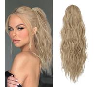 XFSRG 45cm Cola De Caballo Extensiones Coleta Pelo Natural Rizos Despeinados Y Ondulados Postizo Coleta Con Cinta Ponytail Hair Extension Para Estilismo De Mujer(Dorado)