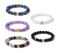 XFSRG 5 Piezas Anillos Mujer Cuentas de Cristal Natural Cordón Elástico Anillo Elegante y Delicado para Citas Fiestas y Vacaciones en la Playa