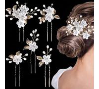 XFSRG 5 Piezas de Accesorios para el Cabello con Flores Horquillas para el Pelo Peine para el Cabello de Novia Hojas Tiara Nupcial Accesorios para el Pelo para Boda Fiesta Velada (Dorado)