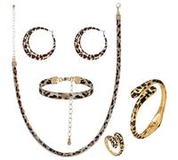 XFSRG 5 Piezas Joyas de Mujer Estampado de Leopardo Pendientes Anillos Pulseras Collares Accesorios Sensuales y Modernos