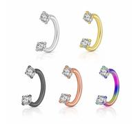 XFSRG 5 Piezas Piercing Nariz en forma de U con Cristales Brillantes Aro Abierto Hipoalergénico Piercing Helix Cartílago Septum Joyería Corporal
