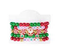 XFSRG 5 Piezas Pulsera Navideña para Mujer Brazalete de Cuentas Multicolor Elástico con Charm de Motivos Navideños Apilable Regalo Festivo de Joyería (Papá Noel)