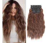 XFSRG 55cm Extensiones De Cabello Natural Rizado 4 Piezas Postizos De Pelo Largo Ondulado Con Pinzas Hair Extensions Protesis Capilares Coleta Postiza Mujer Para Fiesta(Marrón Claro)