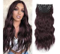 XFSRG 55cm Extensiones De Cabello Natural Rizado 4 Piezas Postizos De Pelo Largo Ondulado Con Pinzas Hair Extensions Protesis Capilares Coleta Postiza Mujer Para Fiesta(Marrón Oscuro)