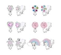 XFSRG 6 Pares Pendientes Clip para Niñas Mujeres Sin Perforar Corazones Flores y Arcoíris Hipoalergénicos Dulce Accesorio de Moda Infantil para Fiestas y Disfraces