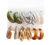 XFSRG 6 Pares Pendientes Mujer Aro Color Degradado Pasadores Estilo Retro Bisutería Creativa Regalo de Cumpleaños