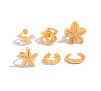 XFSRG 6 Piezas Anillos Apilables Mujer Conjunto de Anillos Nudillo Mujer con Estrella de Mar Perla Flor Apertura Irregular Anillo Pulgar Midi Accesorios para Dedos (Dorado)