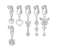 XFSRG 6 Piezas Clip en el Pmbligo Piercing Falso Corazón Mariposa Anillos para el Ombligo Belly Button Ring mit Zirkonia Hipoalergénica Body Piercing Joyería (Plata)