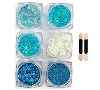 XFSRG 6 Piezas Maquillaje con Purpurina Glitter para Cara Cuerpo y Cabello con Estrellas Corazones y Mariposas Brillante para Fiestas Carnaval y Halloween (Azul)