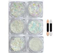 XFSRG 6 Piezas Maquillaje con Purpurina Glitter para Cara Cuerpo y Cabello con Estrellas Corazones y Mariposas Brillante para Fiestas Carnaval y Halloween (Blanco)