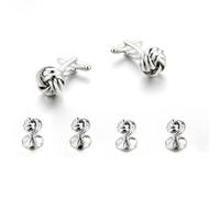 XFSRG 6 Piezas Nudo Gemelos Camisa Hombre Moda Camisas Trajes Joyas de Accesorios Regalo para Boda Negocio Graduación(Plata)