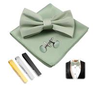 XFSRG 6 Piezas Pajaritas Hombre con Pañuelo Gemelos Pinza Corbata Set Elegante Preatada Pajarita para Fiesta Bodas(Verde)