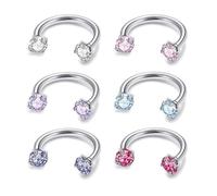 XFSRG 6 Piezas Piercing Nariz Oreja Aro Circular Cristales Brillantes Hipoalergénico Piercing Helix Septum Horseshoe Corporal Profesional para Hombres y Mujeres