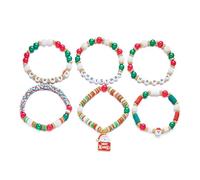 XFSRG 6 Piezas Pulsera de Navidad para Mujer Conjunto Pulseras Colores Elástico Papá Noel Colgante Ideales para Celebraciones Regalos y Fiestas (Set 1)