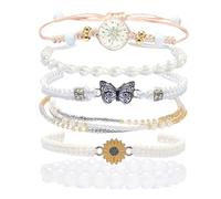 XFSRG 6 Piezas Pulseras para Sisters Pulsera Trenzado Ajustable Bracelets Amistad con Colgantes Regalo para Niñas Damas Hermanas Hombres Adolescentes (Blanco)