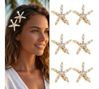 XFSRG 6 Pinzas Pelo Estrella de Mar Metal Horquillas para Mujer Niña Pasadores Perlas Rhinestone Accesorios para Cabello Boda Playa Novia Fiesta