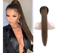 XFSRG 66cm Coleta Pelo Liso Natural Con Pinza Flequillo Postizo Pelucas Mujer Ponytail Hair Extension Parte Del Cabello Con Pony Regalos Mujeres Niñas Para Fiesta(Marrón Oscuro)