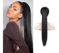 XFSRG 66cm Coleta Pelo Liso Natural Con Pinza Flequillo Postizo Pelucas Mujer Ponytail Hair Extension Parte Del Cabello Con Pony Regalos Mujeres Niñas Para Fiesta(Negro)