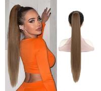 XFSRG 66cm Coleta Pelo Liso Natural Con Pinza Flequillo Postizo Pelucas Mujer Ponytail Hair Extension Parte Del Cabello Con Pony Regalos Mujeres Niñas Para Fiesta(Marrón Claro)