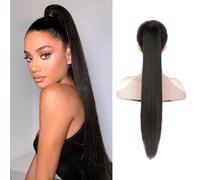 XFSRG 66cm Coleta Pelo Liso Natural Con Pinza Flequillo Postizo Pelucas Mujer Ponytail Hair Extension Parte Del Cabello Con Pony Regalos Mujeres Niñas Para Fiesta(Marrón Negro)