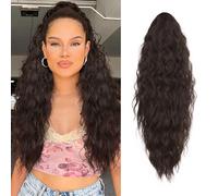 XFSRG 66cm Extensiones Coleta Pelo Natural Rizos Apretados Con Pinza Coletas Postizas Parte Del Cabello Con Pony Flequillo Postizo Pelucas Mujer Pelo Natural(Marrón Oscuro)