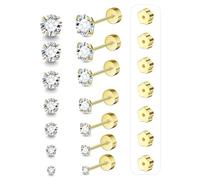 XFSRG 7 Pares de Aretes Hipoalergénicos para Mujeres y Hombres 20g en Acero 14K Chapado Oro con Circonita Ideal para Combinaciones Layering Personalizadas Joyería Femenina Brillante Versátil