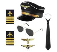 XFSRG 7 Piezas Accesorios de Disfraz de Piloto Airline Pilot Captain Costume Cosplay Kit Disfraz Adulto para Fiesta Carnaval Juego de Roles Accesorios