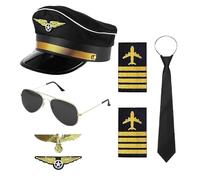 XFSRG 7 Piezas Accesorios de Disfraz de Piloto Airline Pilot Captain Costume Cosplay Kit Disfraz Adulto para Fiesta Carnaval Juego de Roles Accesorios